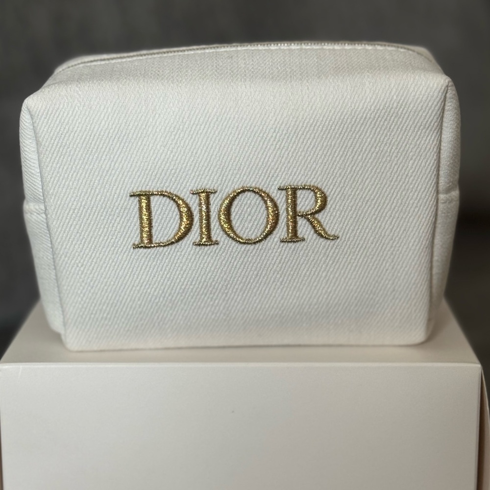Dior White Cosmetic Pouch with Gold Chain | Brand New Gift with Purchase